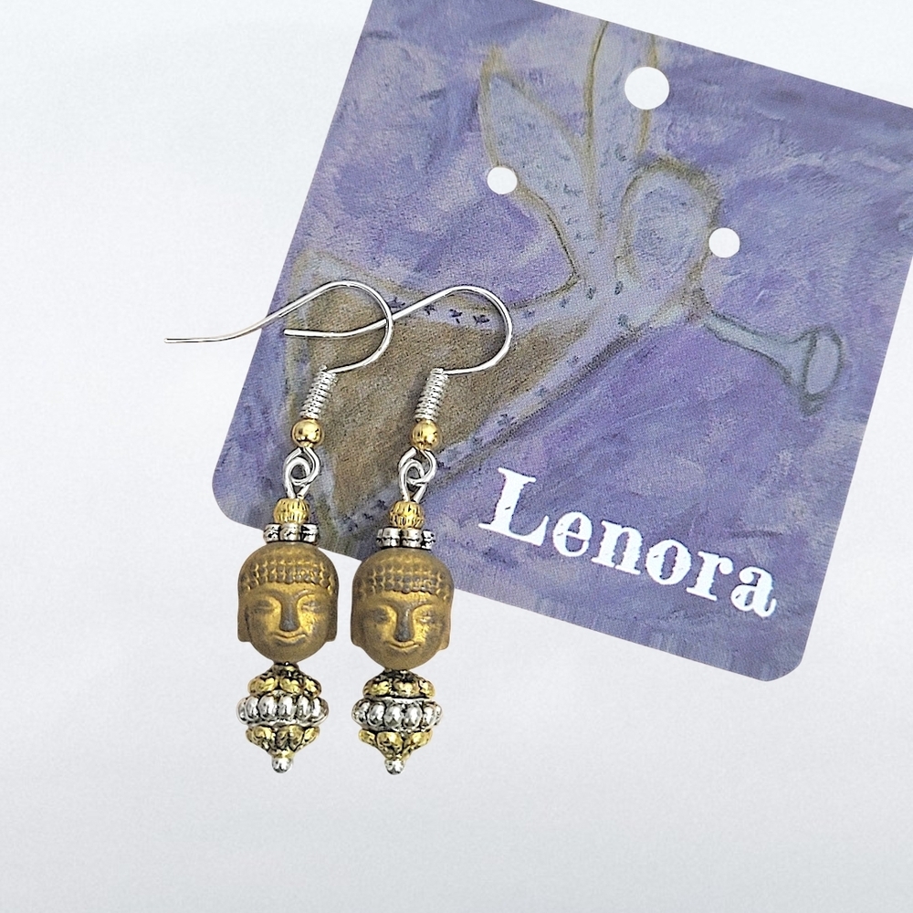 Hand Crafted Titanium Hematite Buddha Earrings